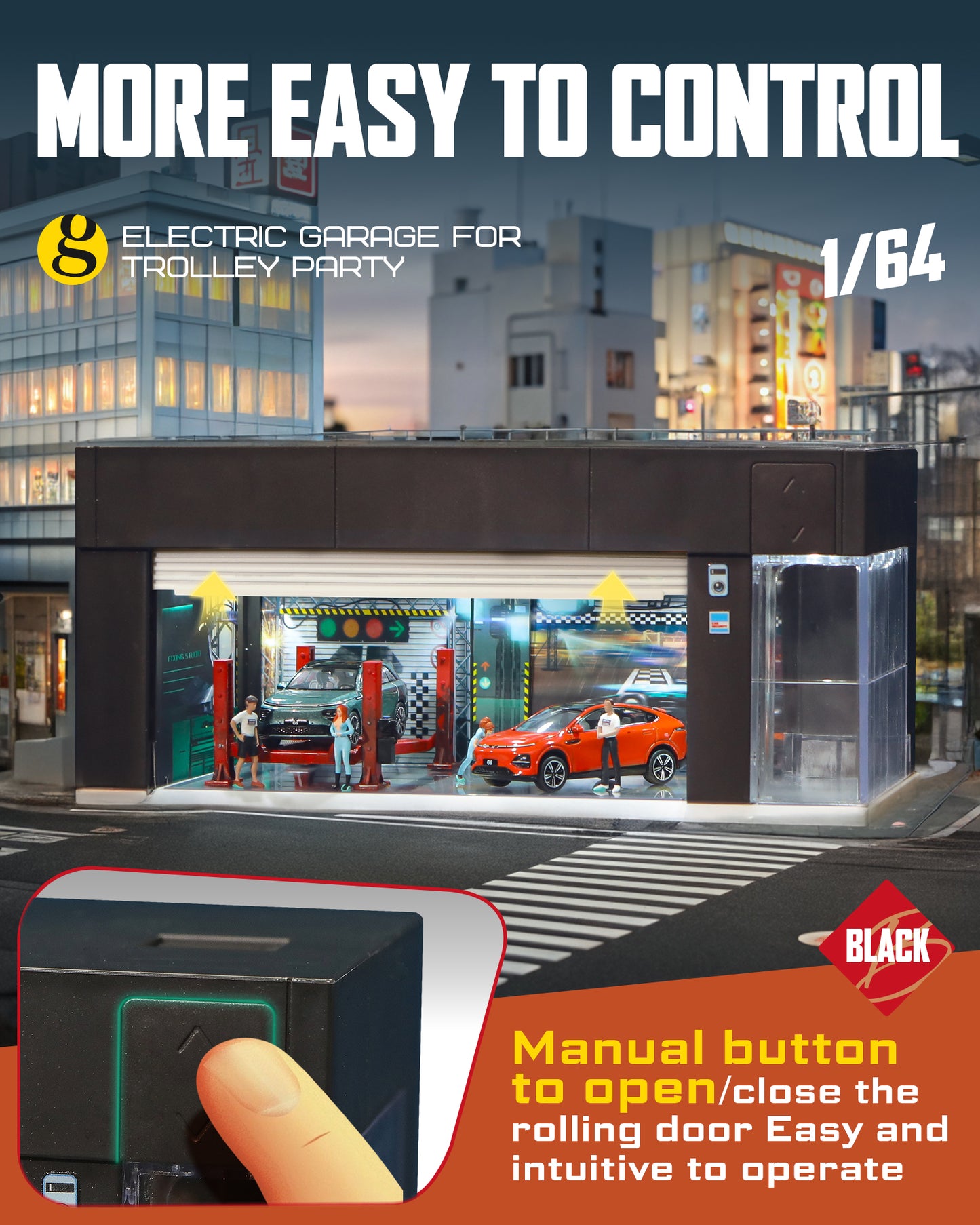 Joycrown 1/64 Scale Diecast Display Case for Hot Wheel Storage with LED Lights, Stackable Electric Garage with Voice Control, 3 Replaceable 3D Scenes Parking Lot Diorama for Model Cars