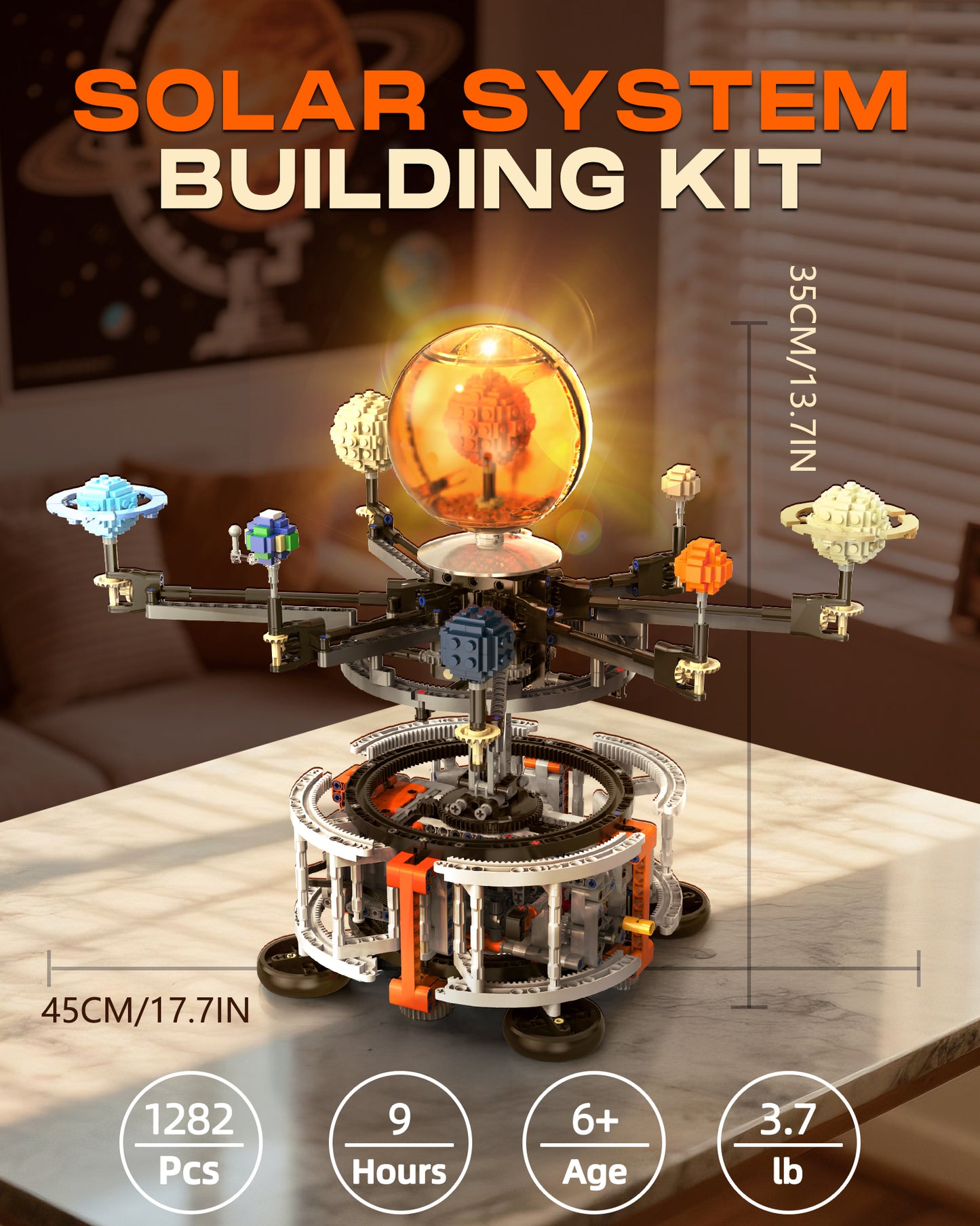 Joycrown Solar System Building Set for Kids, STEM Toys with Rotatable Handle Gears, Space Toys for Home or School Science Learning, Birthday Gifts for Boys Girls Aged 6+(1282pcs)