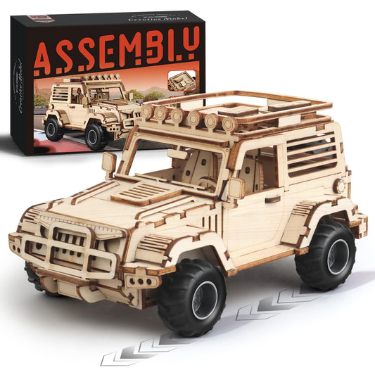 3D Wooden Puzzle Off-Road Car for Adults, Brain Teaser 3D Puzzles for Kids and Adults to Build, 125pcs Wood Craft Pull Back Truck Cars, Christmas Birthday Gift for Teens Men Women