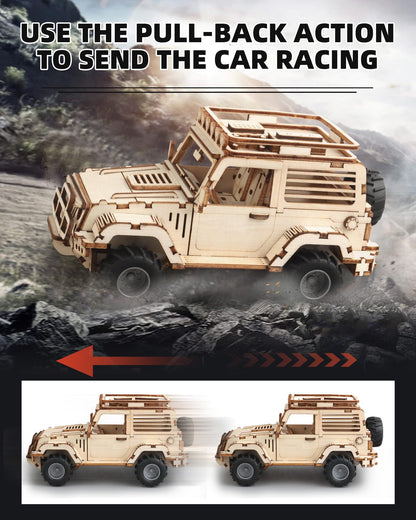 3D Wooden Puzzle Off-Road Car for Adults, Brain Teaser 3D Puzzles for Kids and Adults to Build, 125pcs Wood Craft Pull Back Truck Cars, Christmas Birthday Gift for Teens Men Women