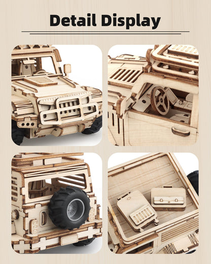 3D Wooden Puzzle Off-Road Car for Adults, Brain Teaser 3D Puzzles for Kids and Adults to Build, 125pcs Wood Craft Pull Back Truck Cars, Christmas Birthday Gift for Teens Men Women