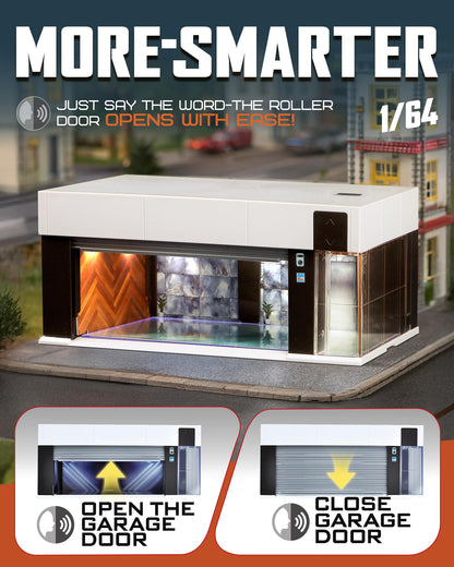 Joycrown 1/64 Scale Diecast Display Case for Hot Wheel Storage with LED Lights, Stackable Electric Garage with Voice Control, 3 Replaceable 3D Scenes Parking Lot Diorama for Model Cars