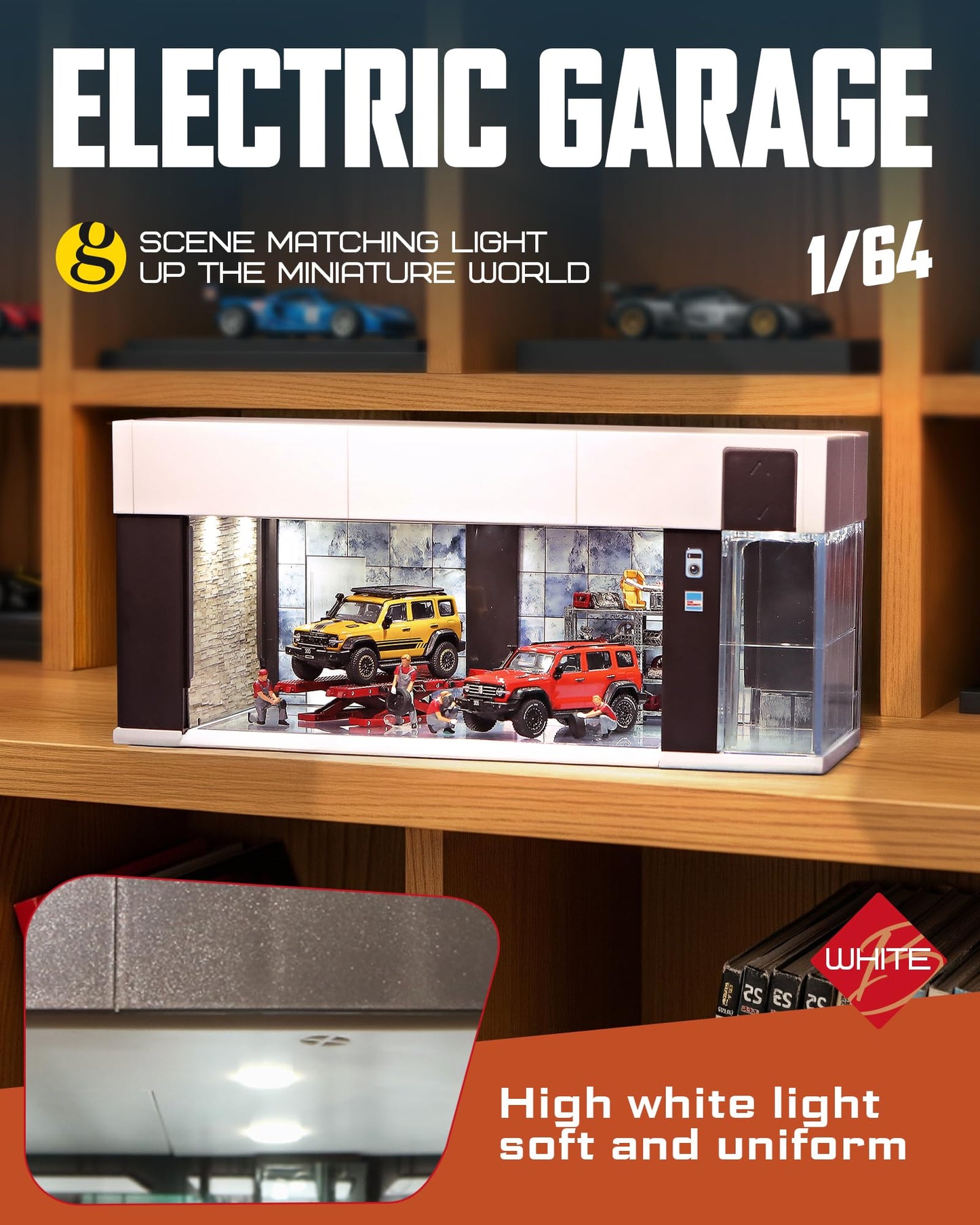 Joycrown 1/64 Scale Diecast Display Case for Hot Wheel Storage with LED Lights, Stackable Electric Garage with Voice Control, 3 Replaceable 3D Scenes Parking Lot Diorama for Model Cars